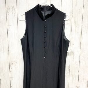 Evan-Picone Dress Women Size 12 Sleeve Button Front Maxi Black Business Casual